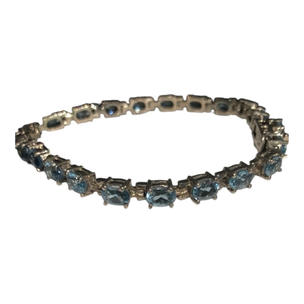 925 Sterling Silver Blue Topaz Tennis Bracelet 8”